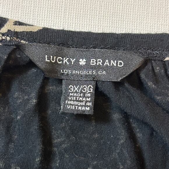 Lucky Brand Black Tan Floral‎ Print Tunic Top Boho Womens Plus Sz 3X Lightweight - Picture 5 of 7